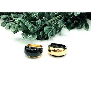 Bold Black & Gold Chunky Dome Rings Modern Statement Jewelry Set Of 2 by ZARA si